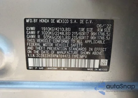 2023 Honda Hr-V Awd Lx from USA, damaged, VIN 3CZRZ2H3XPM704473